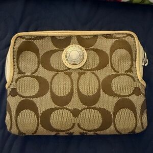 Coach Signature Brown and Cream Pouch